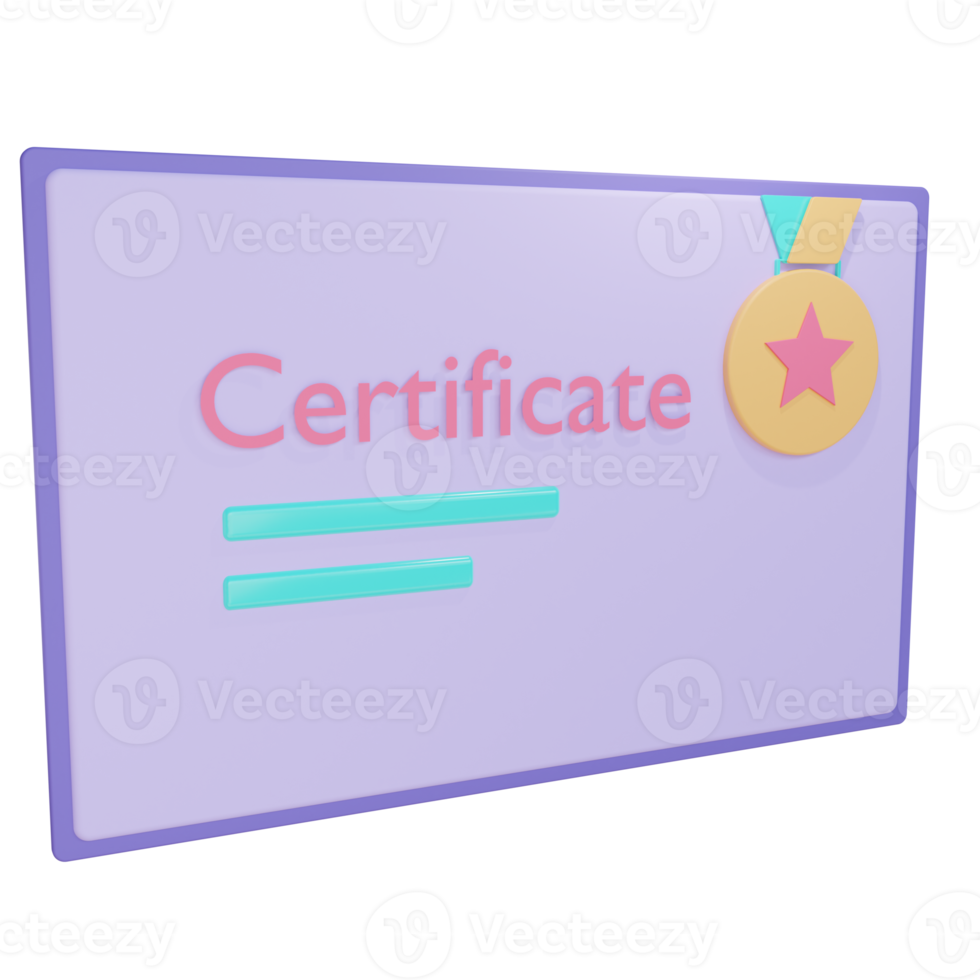 Objet de certificat 3d avec fond transparent png