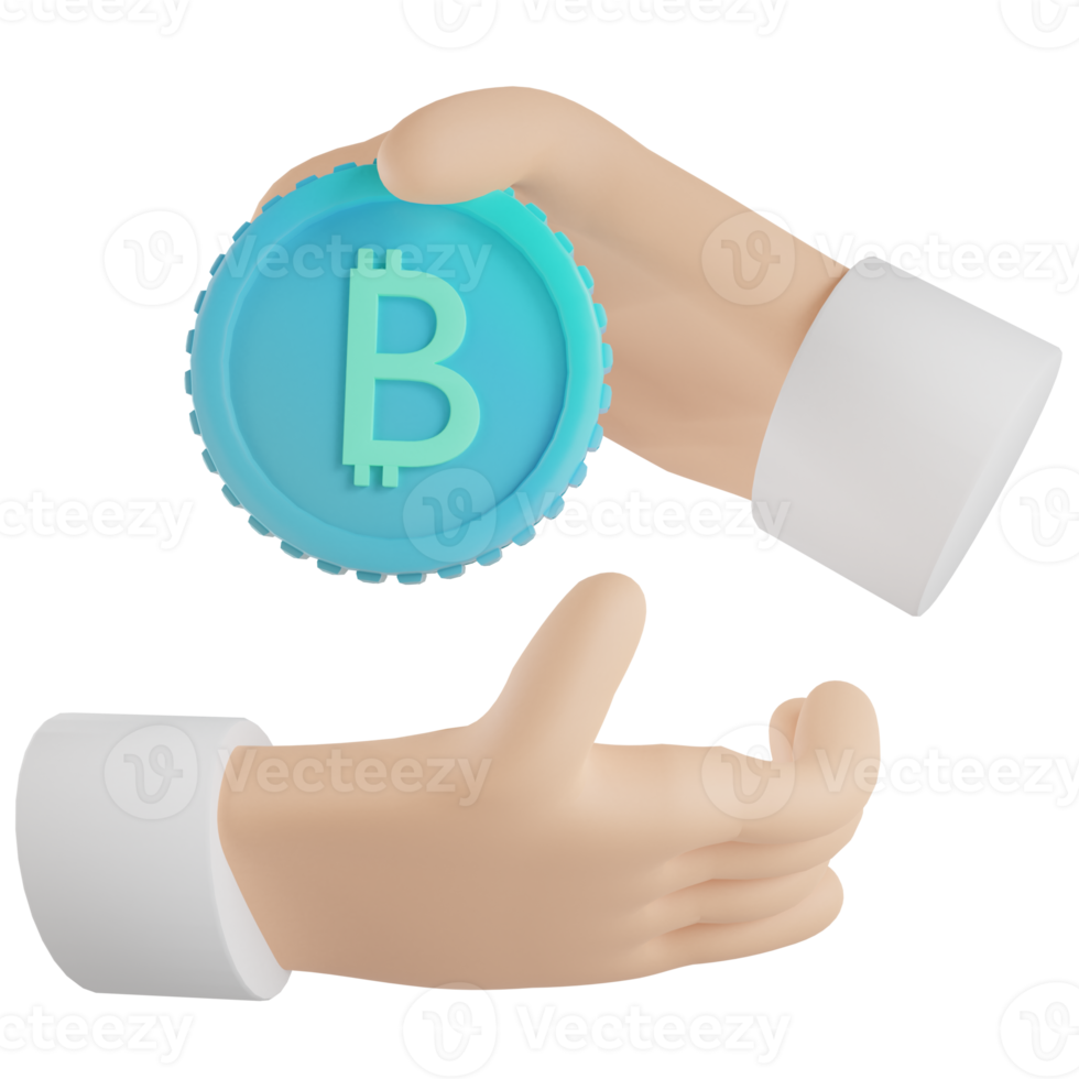 3d render bitcoin give and receive illustration png