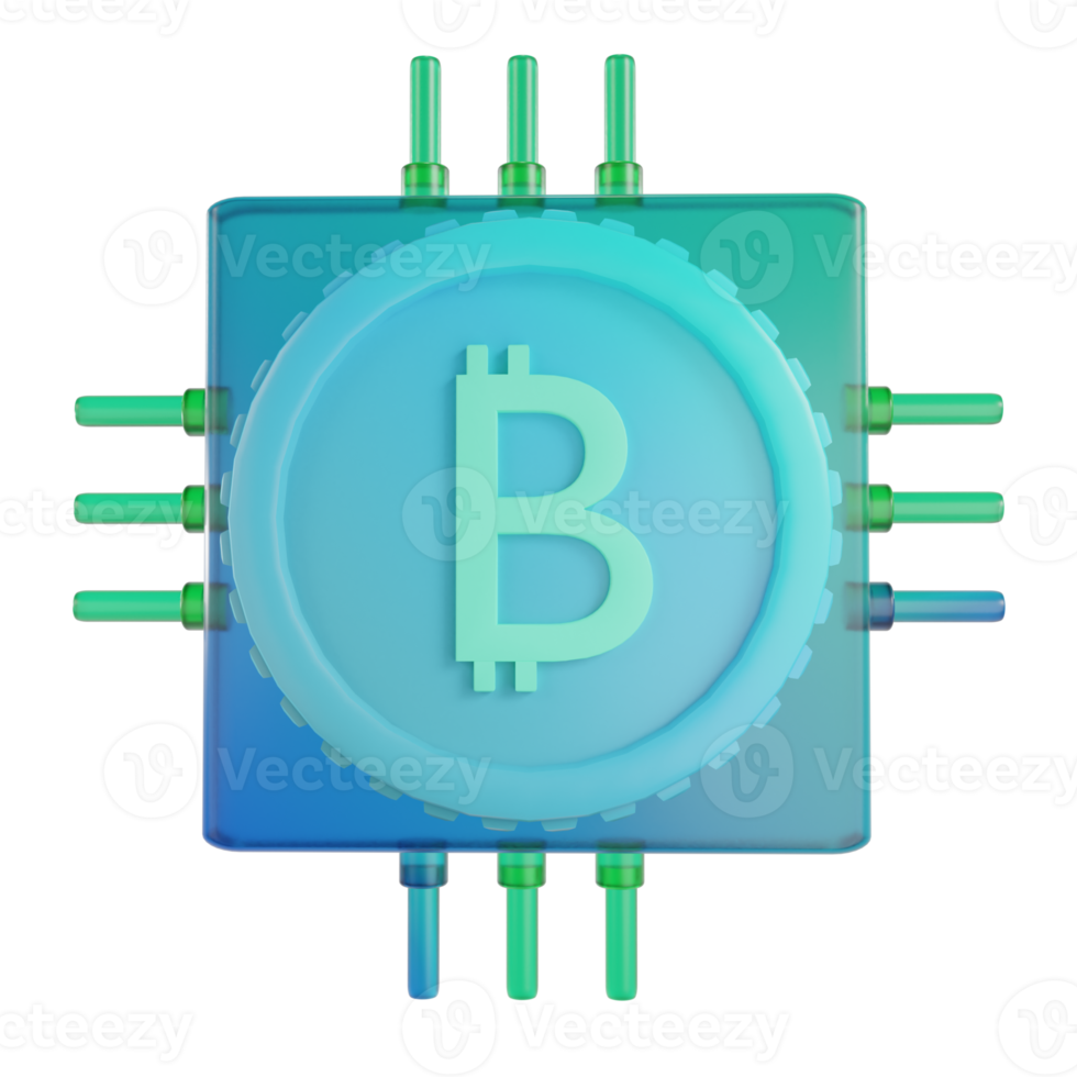 3d render bitcoin processor illustration png