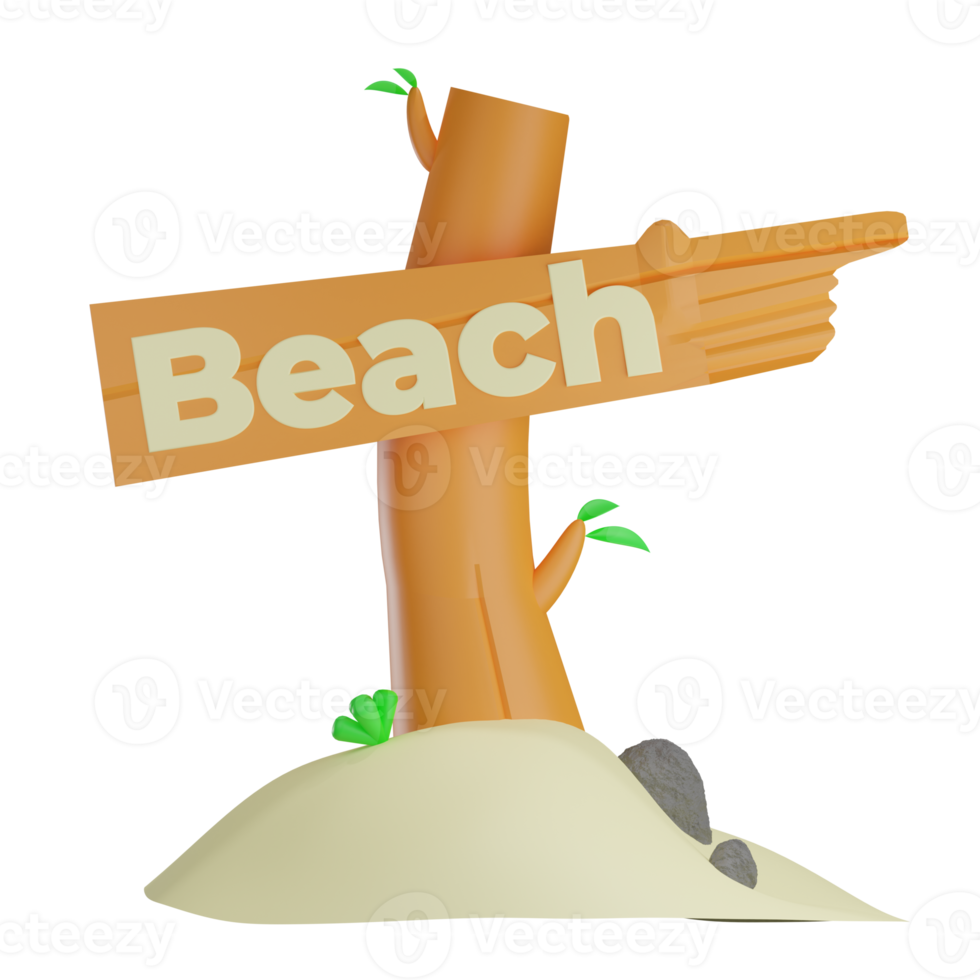 3d beach board illustration with transparent background png