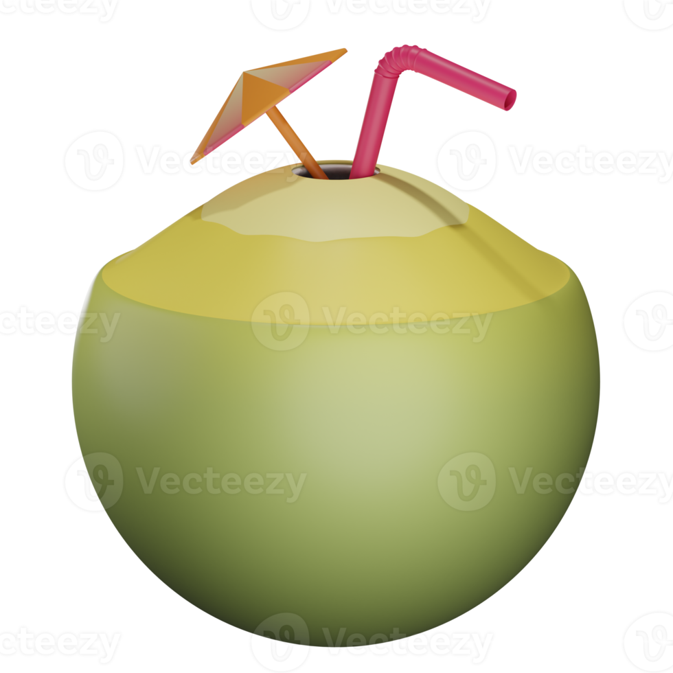 3D kokosnötsdrinkobjekt med transparent bakgrund png