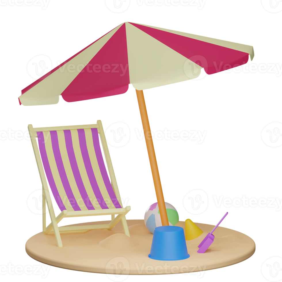 3d stoel en parasol strand png