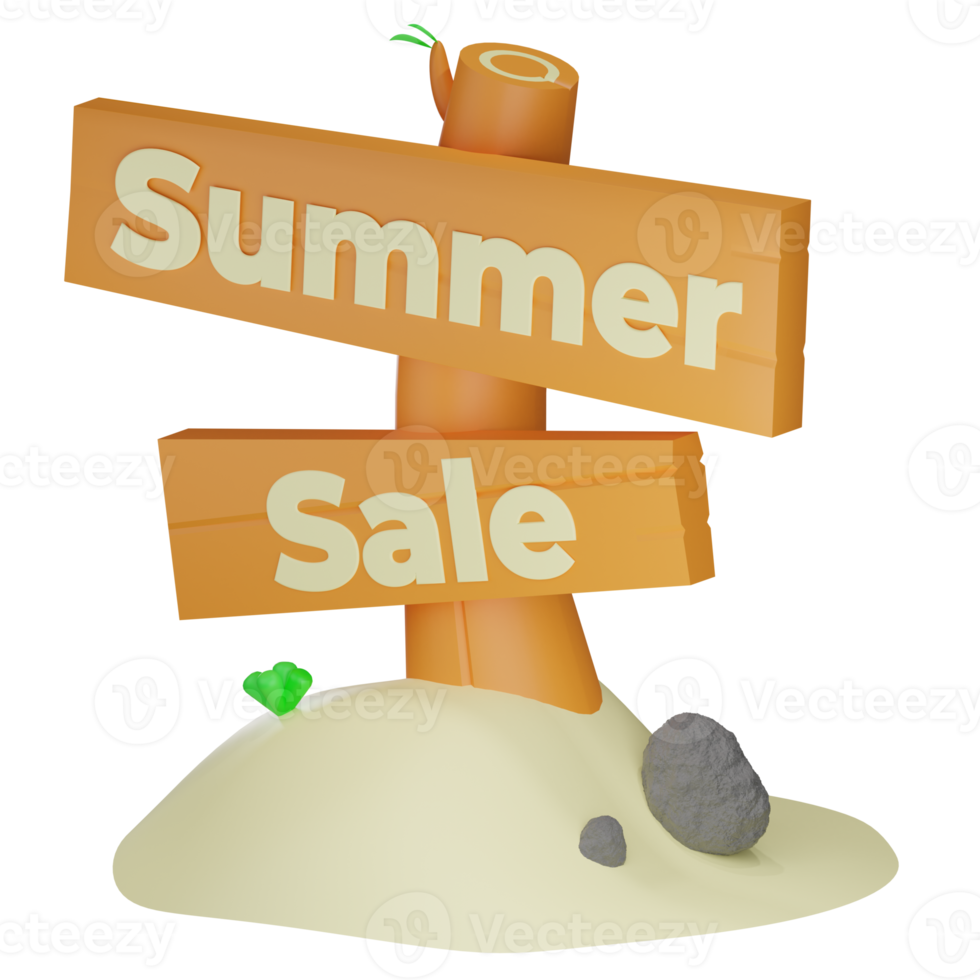 3d summer sale board illustration with transparent background png