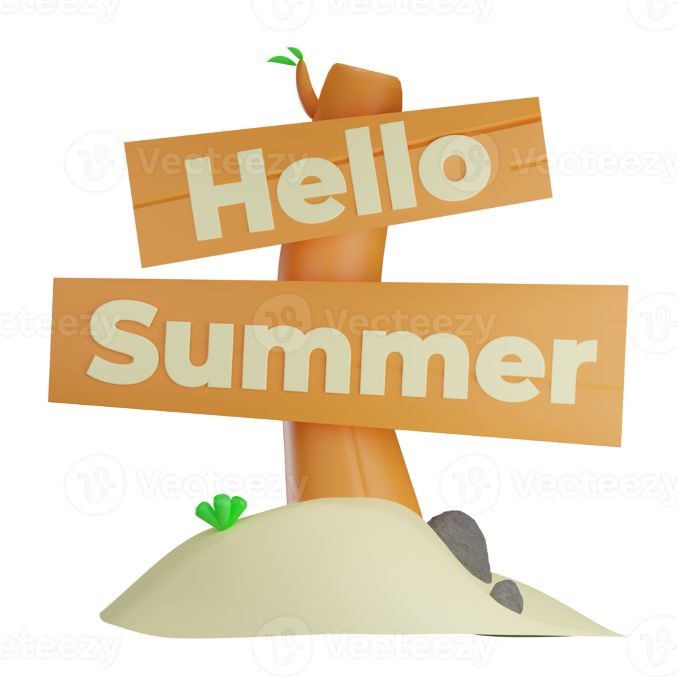 3d hello summer board with transparent background png