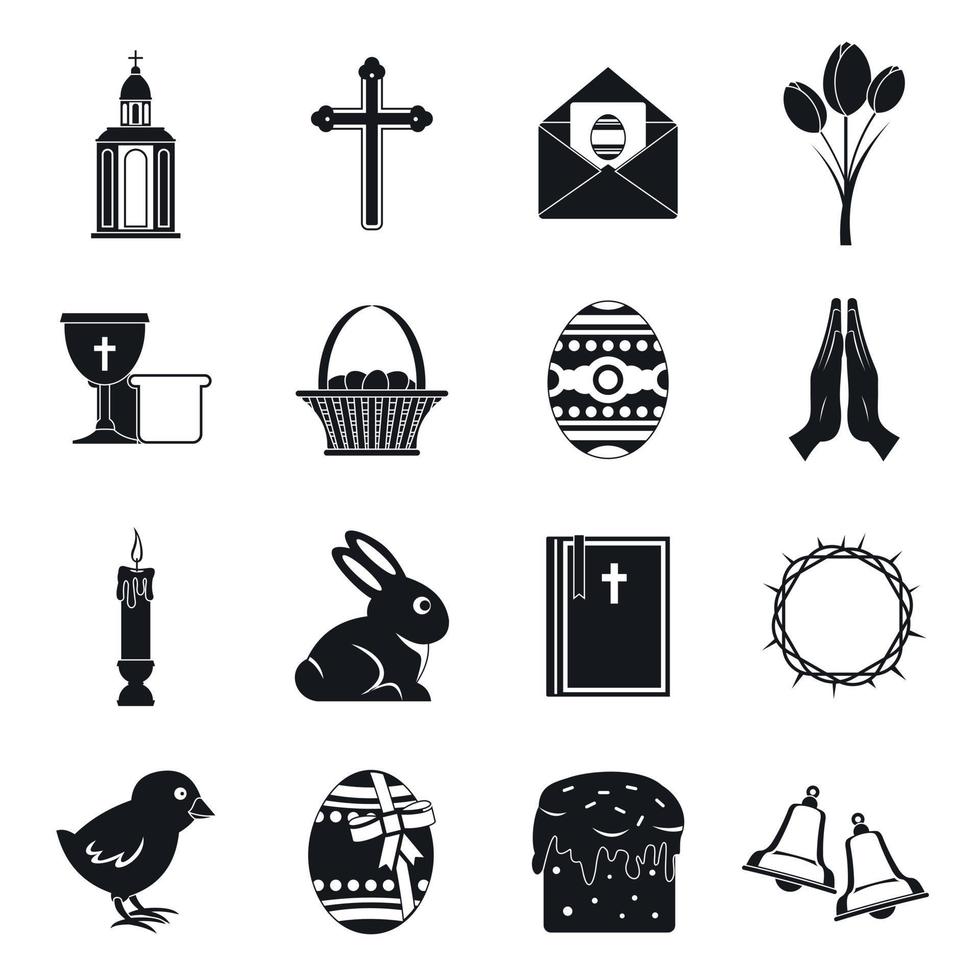 Conjunto de iconos de elementos de Pascua, estilo simple vector