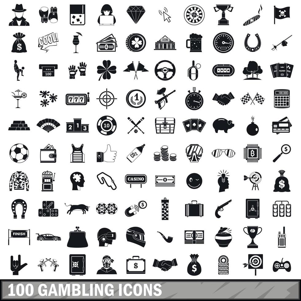 100 iconos de juegos de azar, estilo simple vector