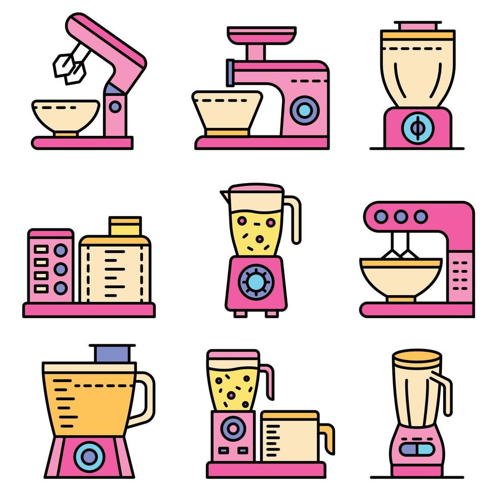 Food processor icons set line color vector