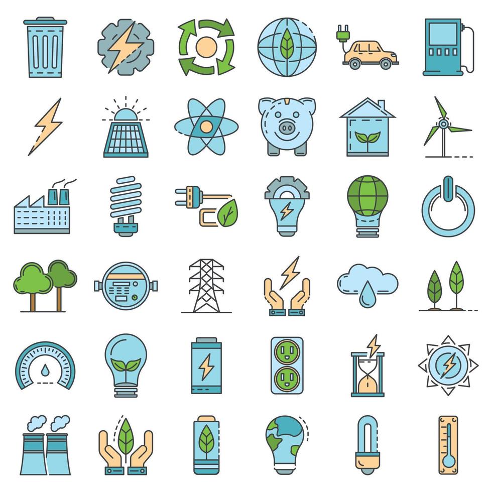 Energy saving icon set, outline style vector