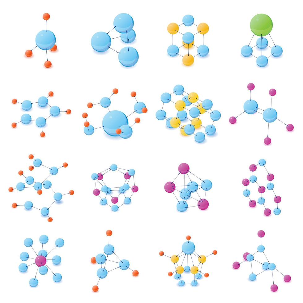 Molecule icons set, isometric style vector