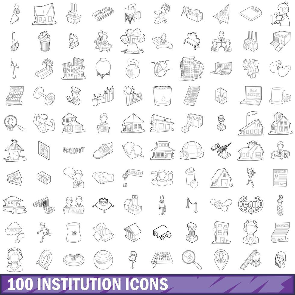 100 iconos de institución establecidos, estilo de contorno vector