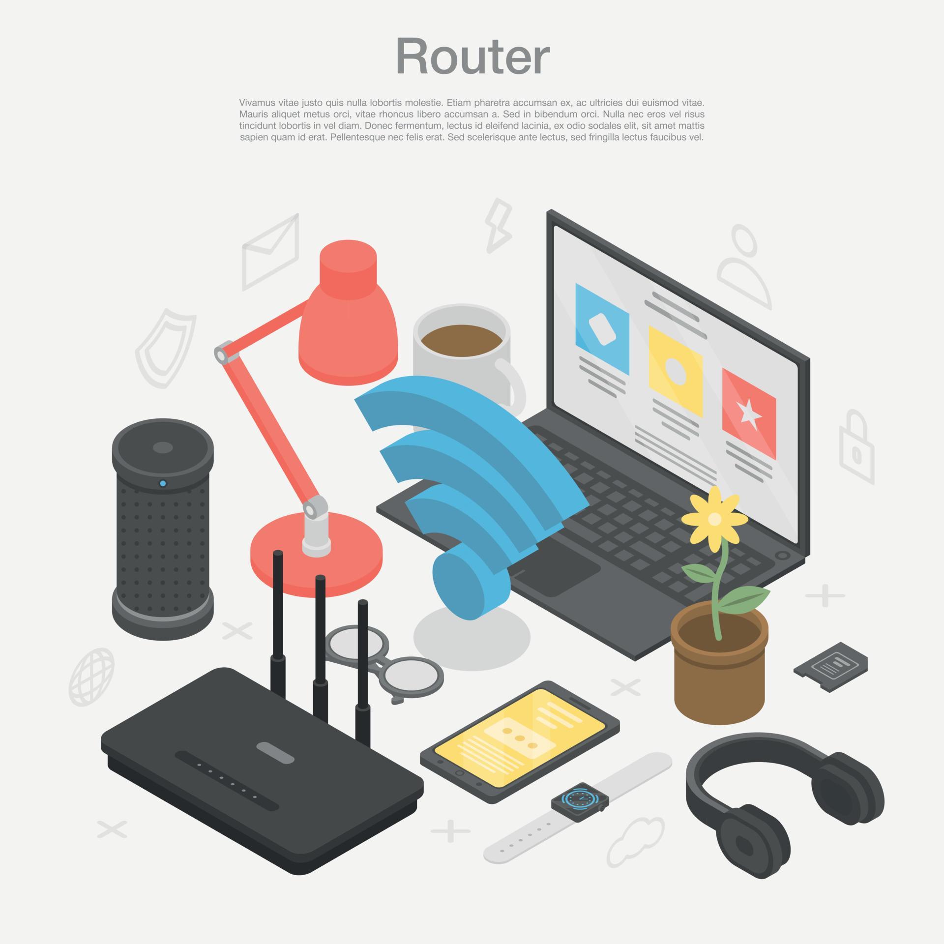 Router modem concept background, isometric style 8496476 Vector Art at
