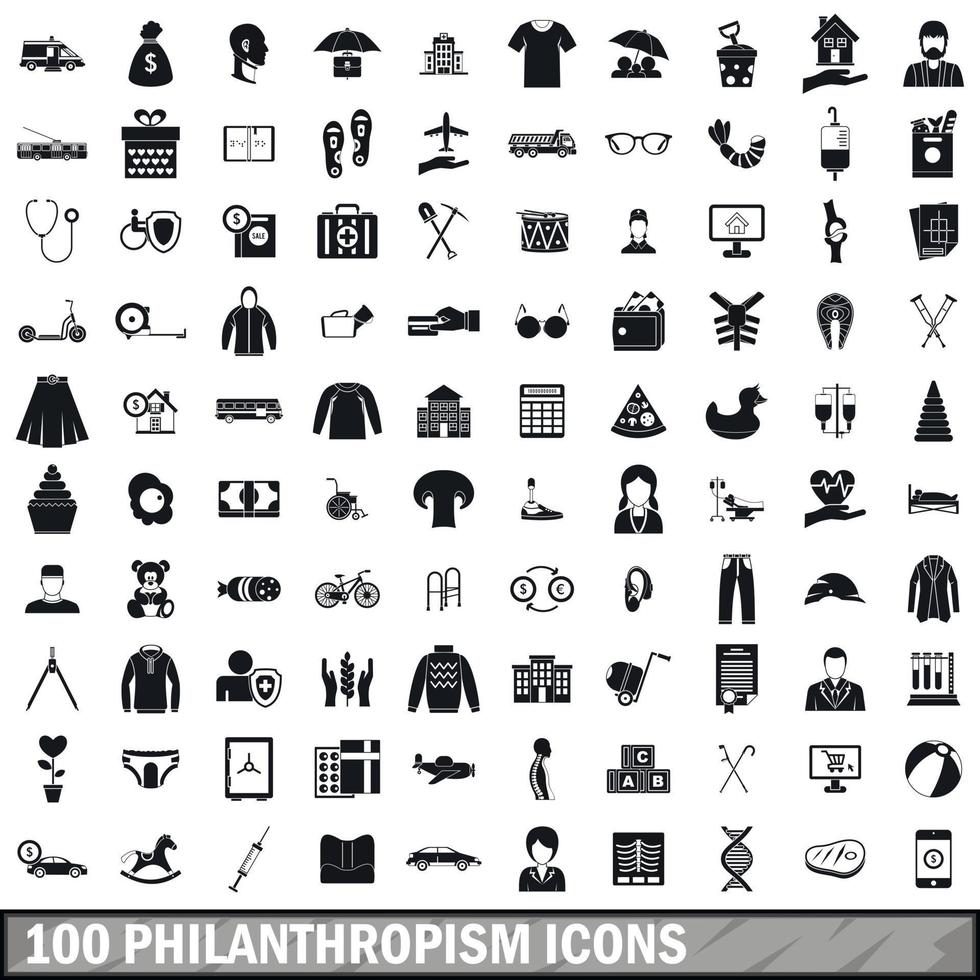 100 iconos de filantropismo, estilo simple vector