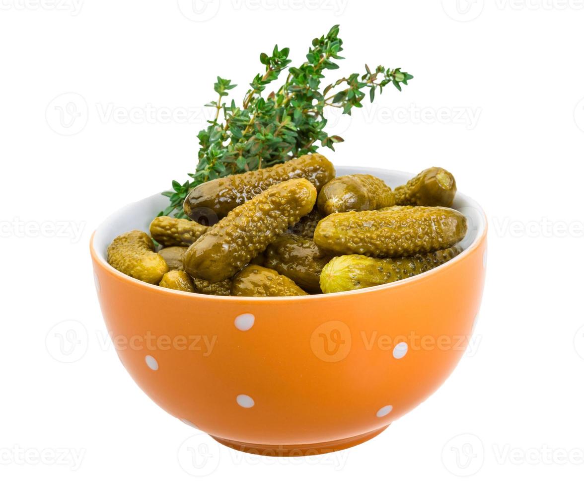 Marinated cucumbers, pickles in a bowl photo