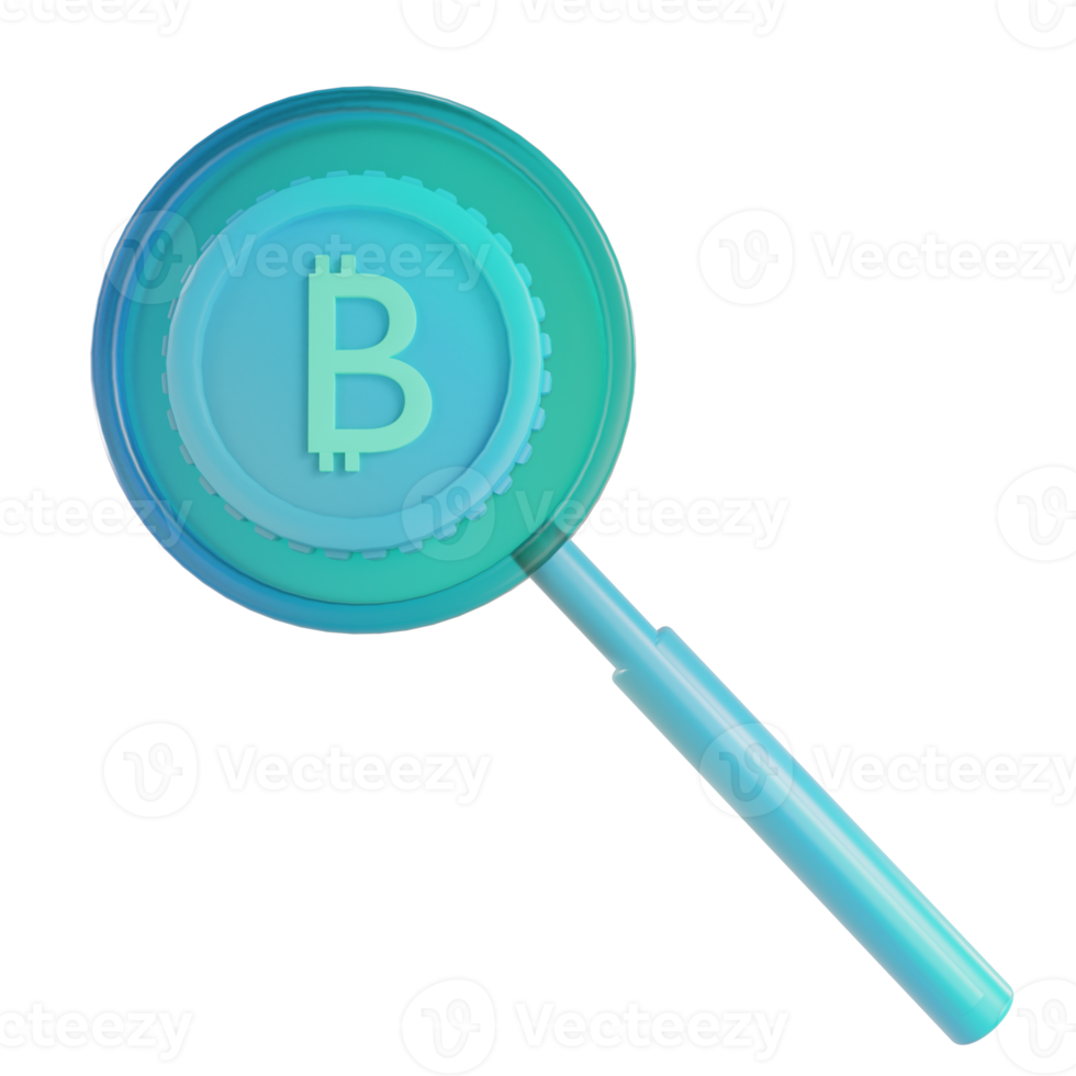 3d render bitcoin search illustration png