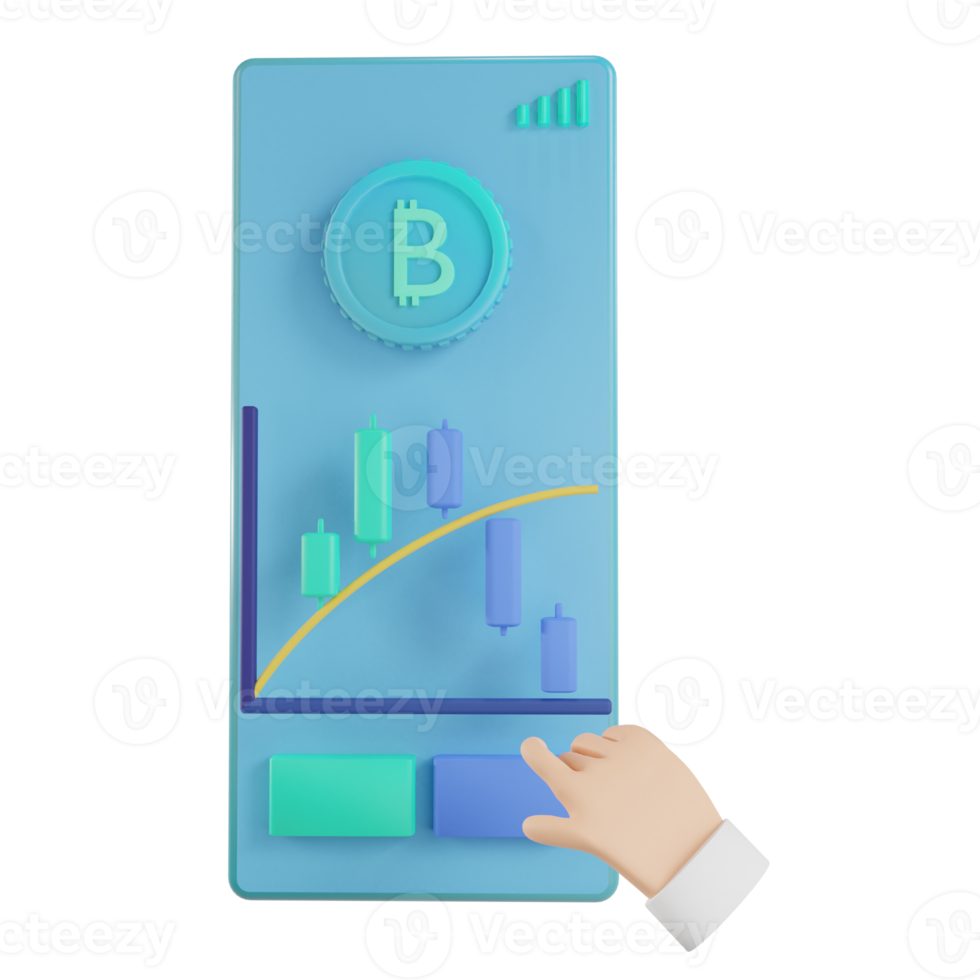 3d render bitcoin candle stick illustration png