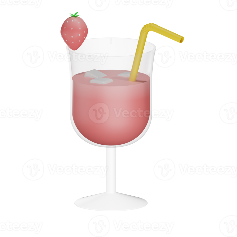 Objeto de bebida de fresa 3d con fondo transparente png