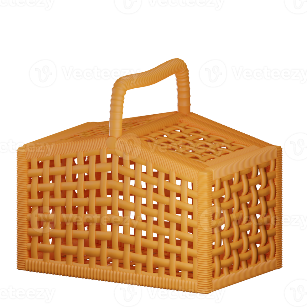 3d picnic basket object with transparent background png
