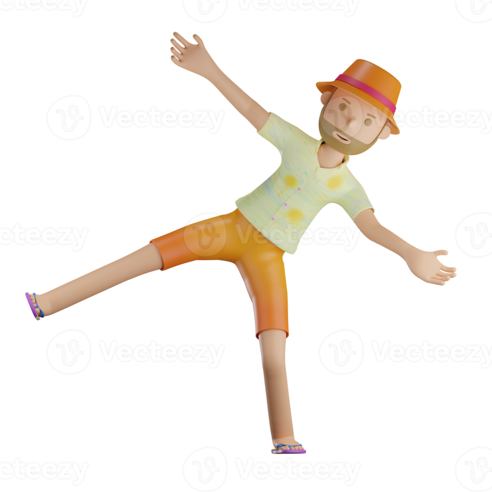 3D summer character happy pose with transparent background png