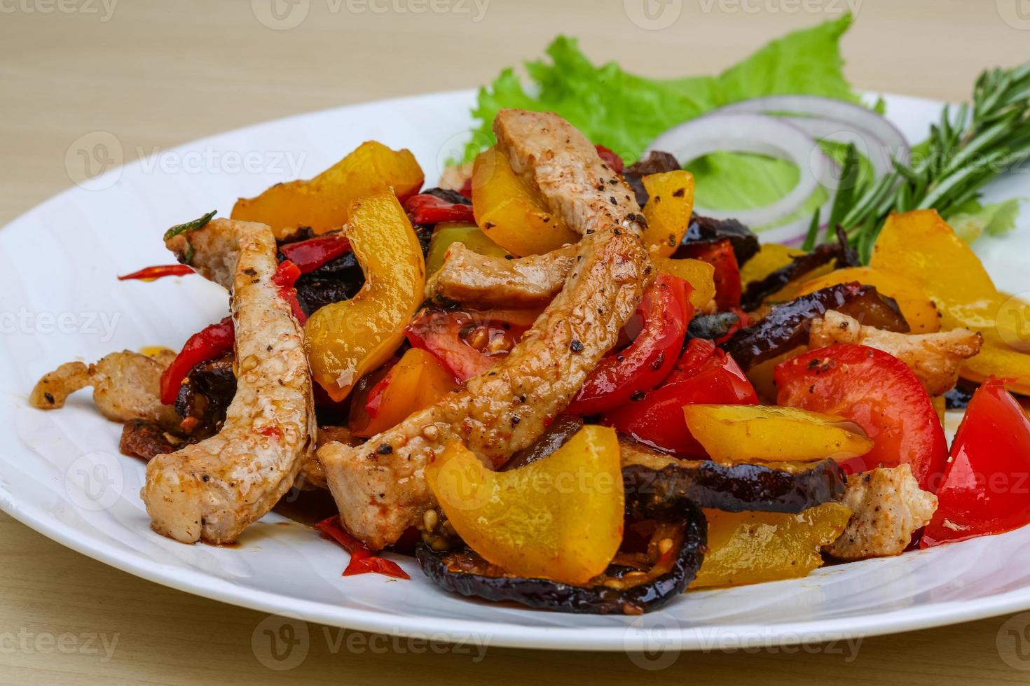 Fried pork with vegetables photo