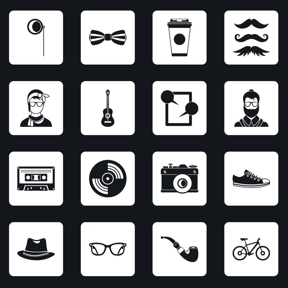 hipster, iconos, conjunto, cuadrados, vector