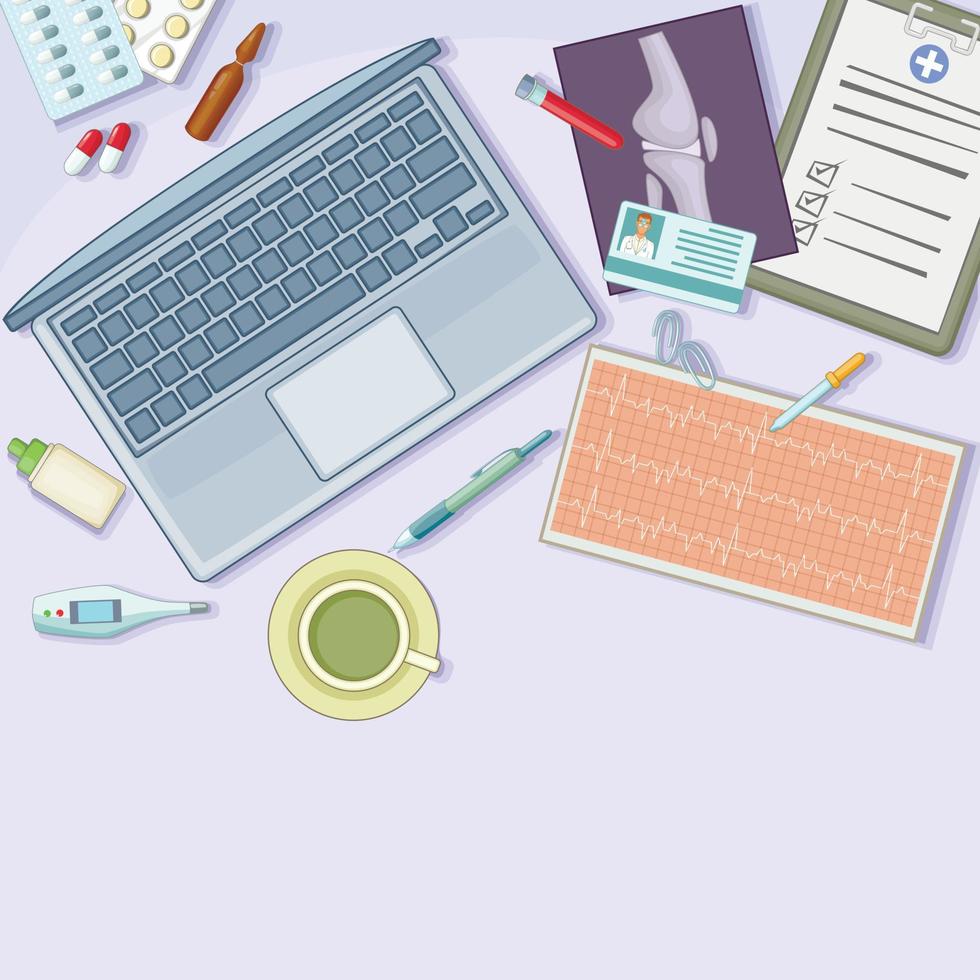 Medicine concept workstation, cartoon style vector