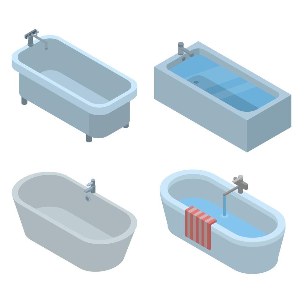 Bathtub icon set, isometric style vector