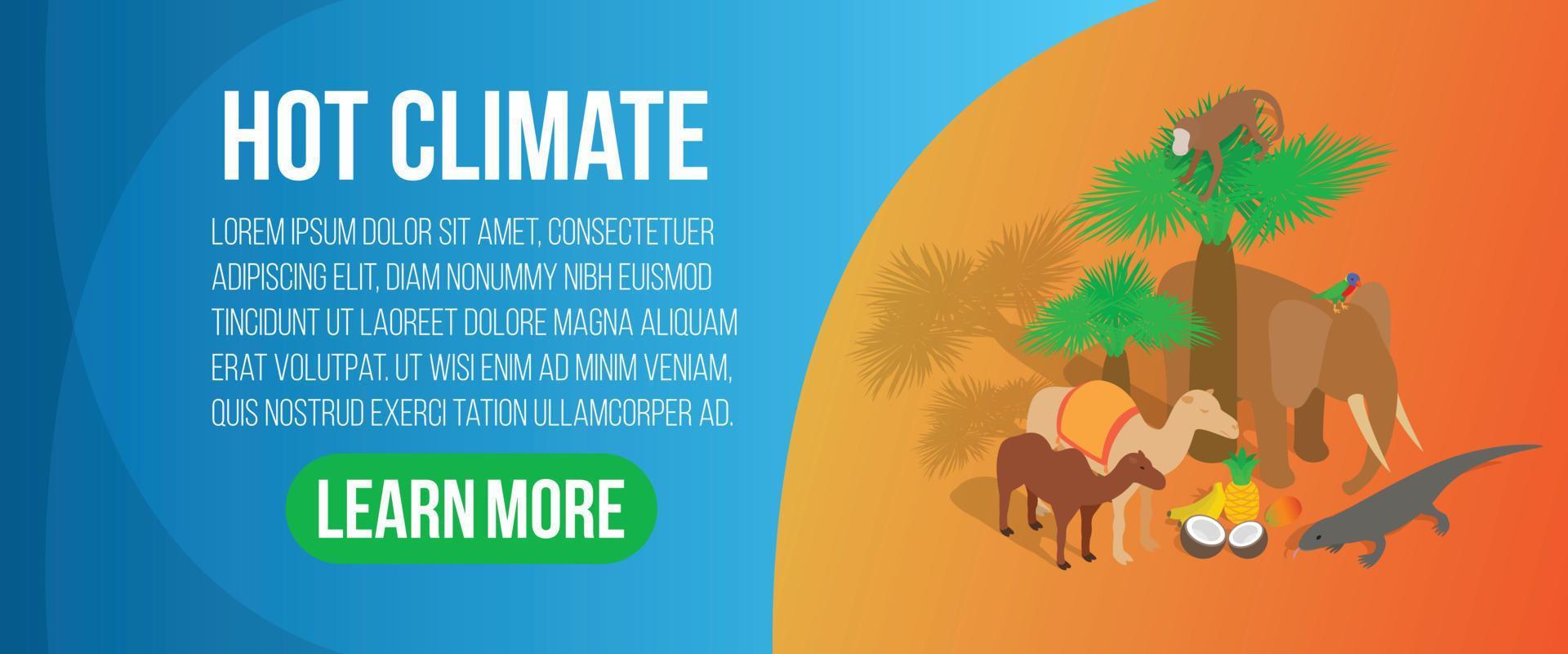 Hot climate concept banner, isometric style vector