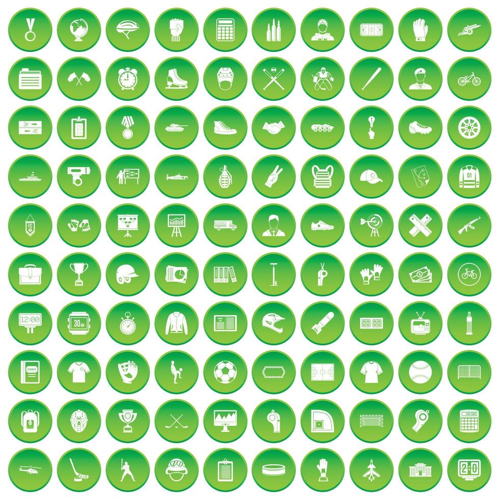 100 iconos de equipo masculino establecer círculo verde vector