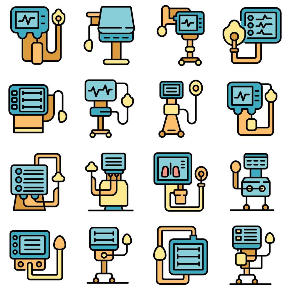 Ventilator Medical Machine icons set vector flat