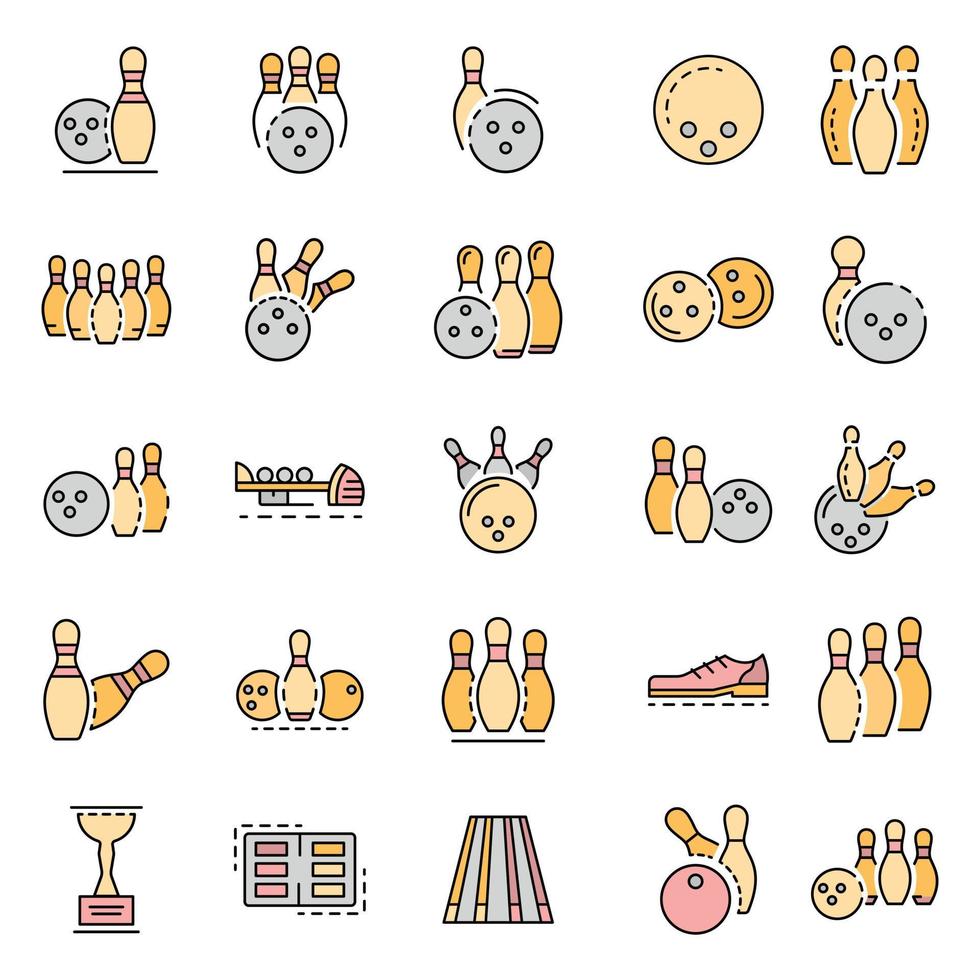 Bowling icon set, outline style vector