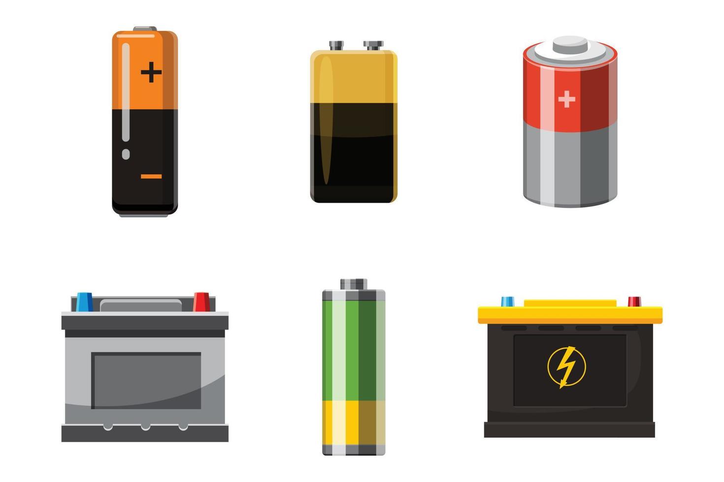 Battery icon set, cartoon style vector