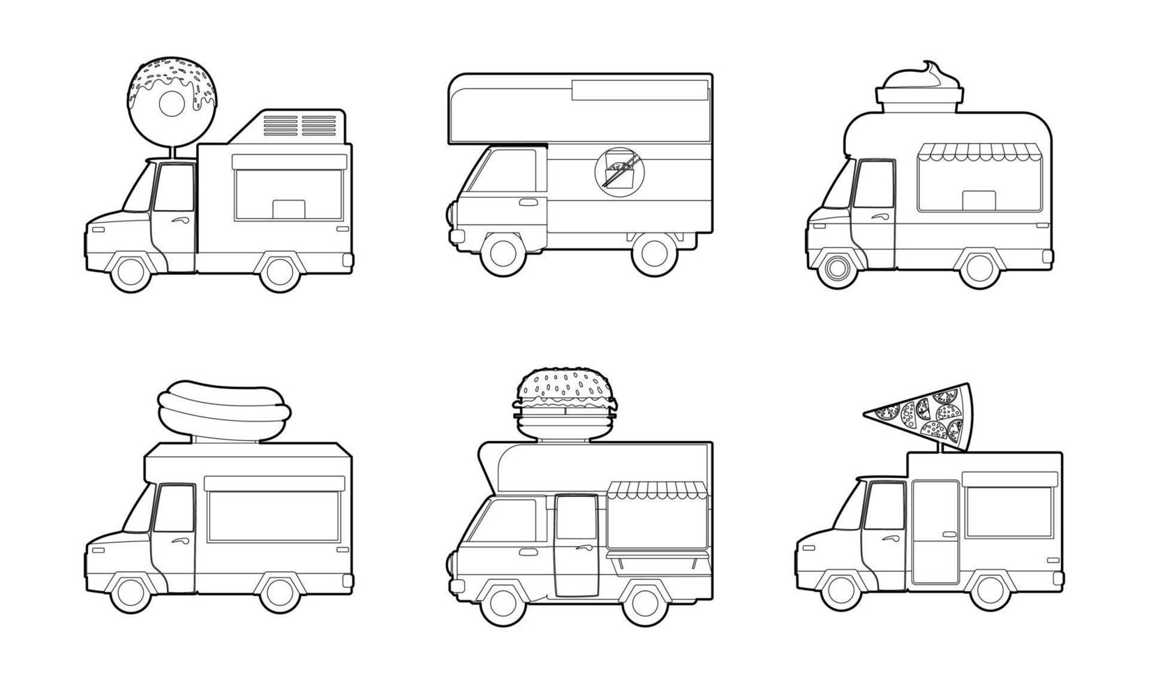 conjunto de iconos de minivan, estilo de esquema vector