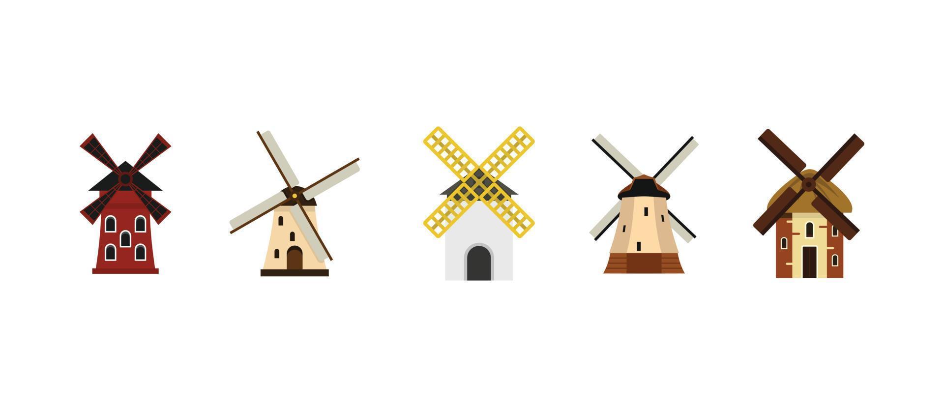 conjunto de iconos de molino de viento, estilo plano vector