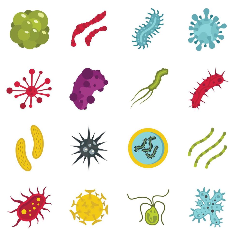 Virus bacteria set flat icons vector