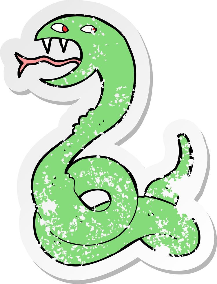 retro distressed sticker of a cartoon hissing snake vector