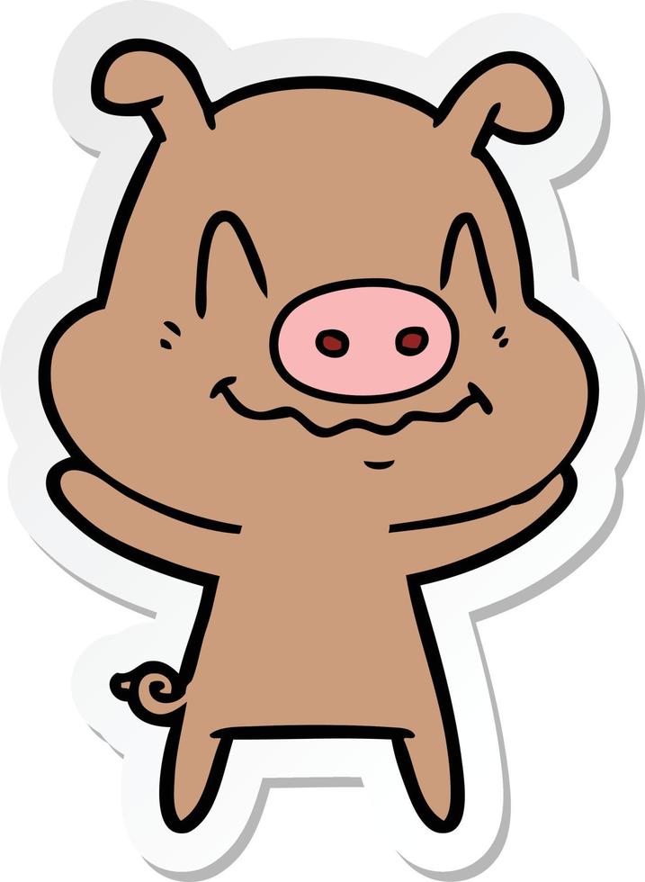 sticker of a nervous cartoon pig vector