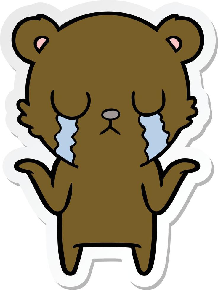 sticker of a crying cartoon bear vector