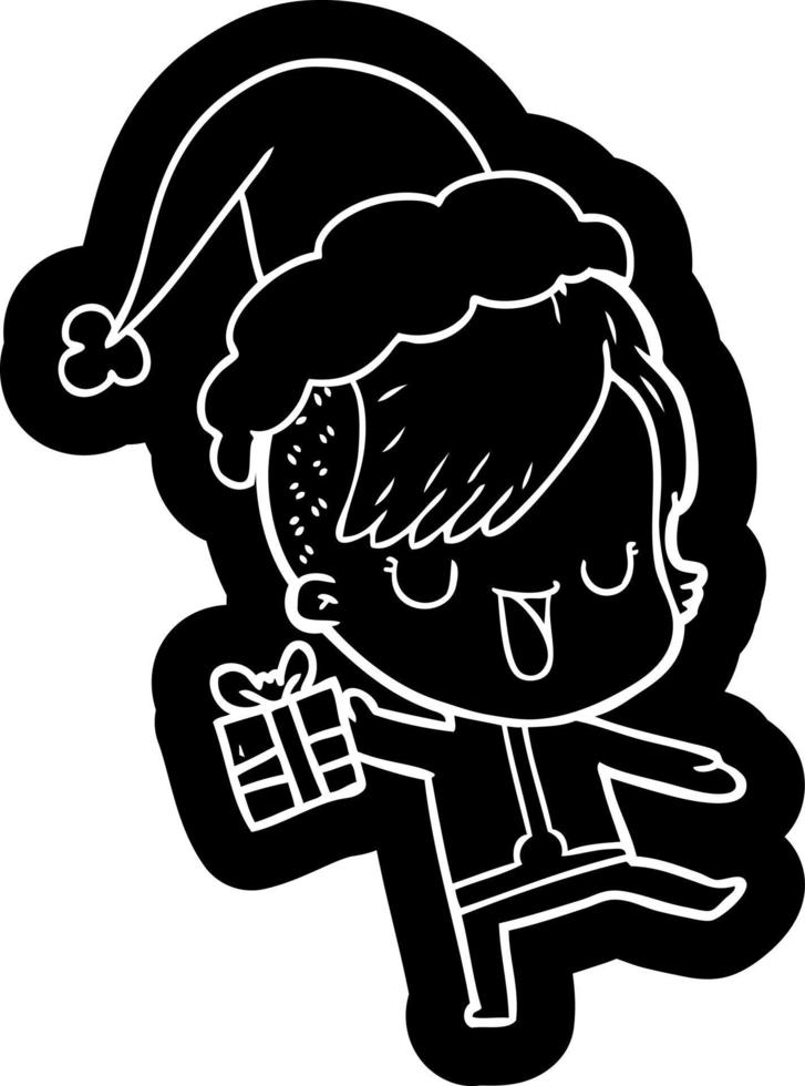 cute cartoon icon of a girl with hipster haircut wearing santa hat vector