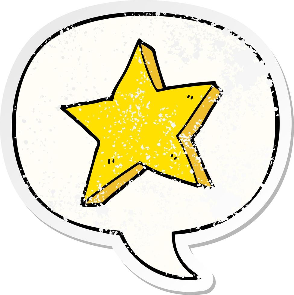 cartoon star and speech bubble distressed sticker vector