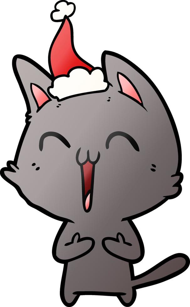 happy gradient cartoon of a cat wearing santa hat vector