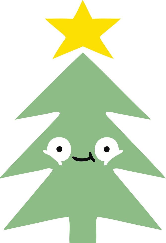 árbol de navidad de dibujos animados retro de color plano vector