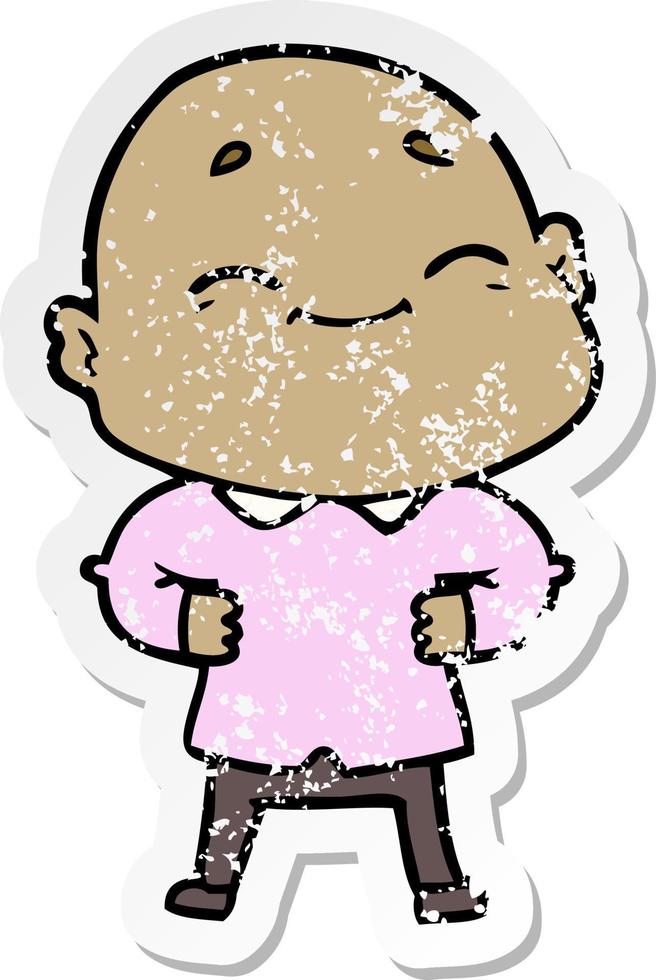 distressed sticker of a cartoon happy bald man vector