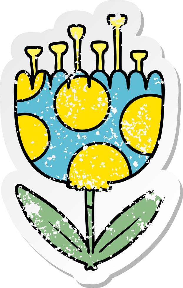 distressed sticker of a cartoon patterned flower vector