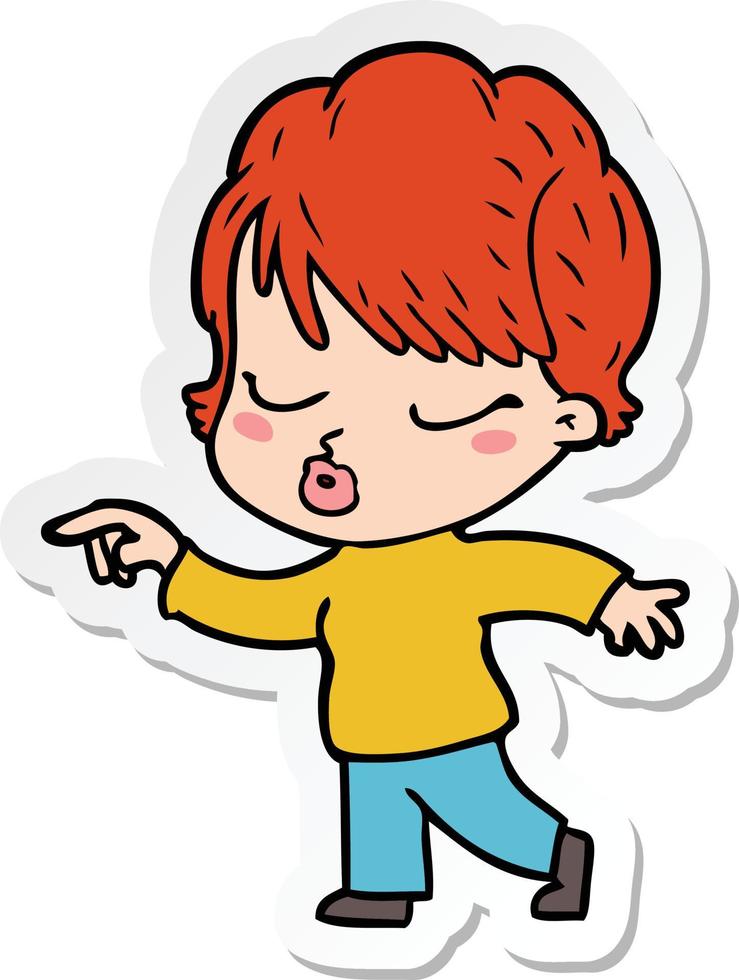 sticker of a cartoon woman with eyes shut vector