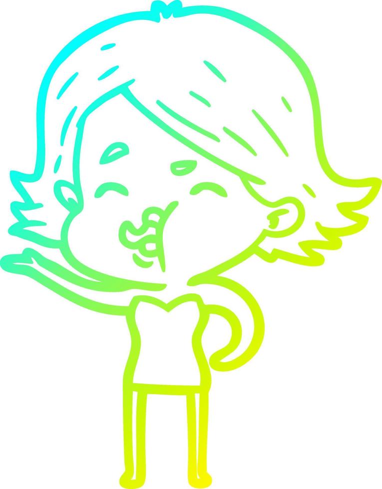 cold gradient line drawing cartoon girl pulling face vector