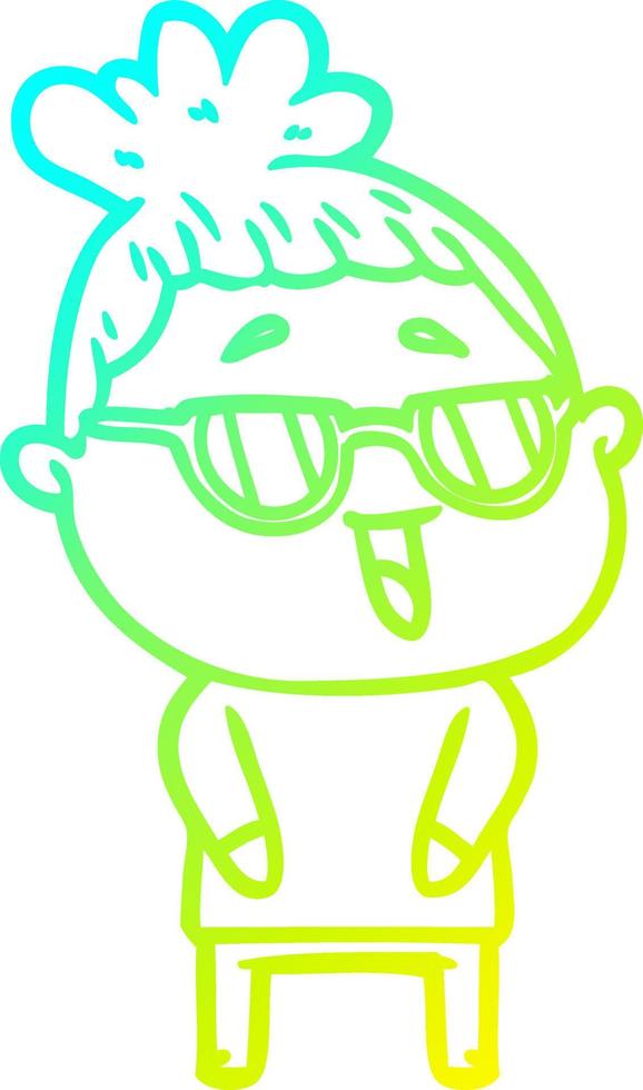 cold gradient line drawing cartoon happy woman wearing spectacles vector