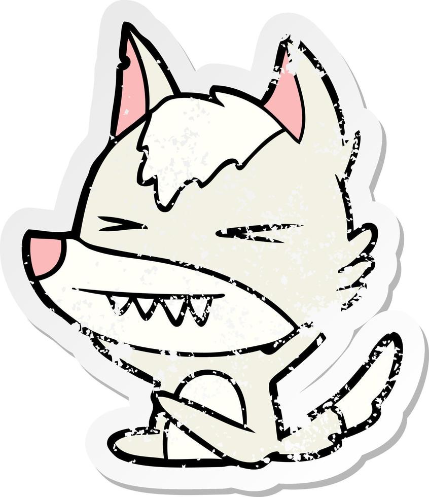 distressed sticker of a angry wolf cartoon vector