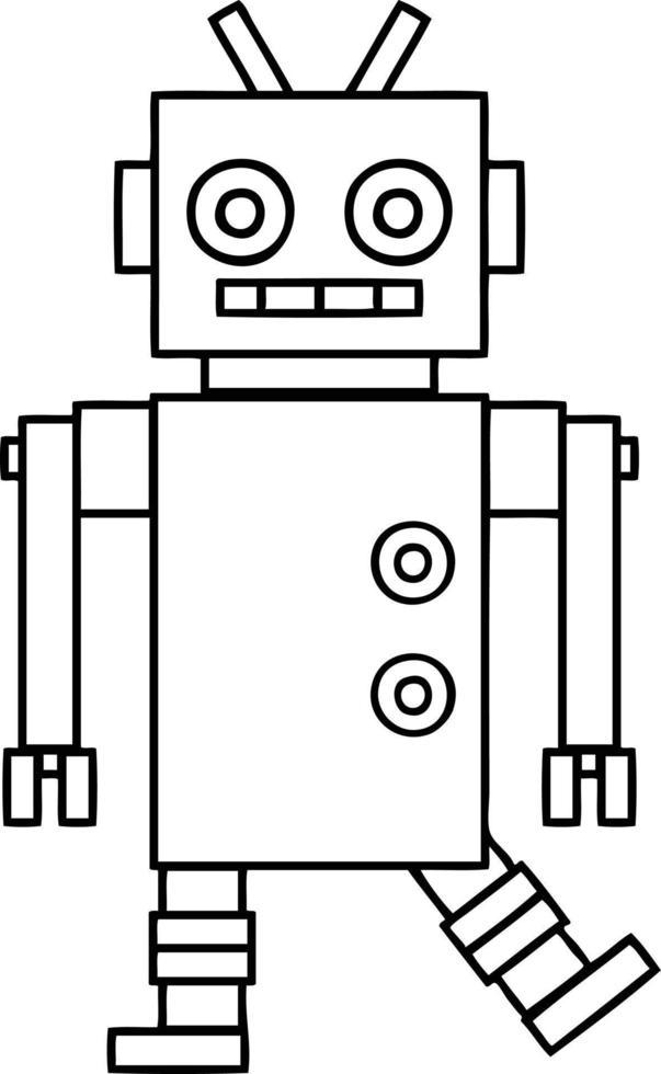 line drawing cartoon dancing robot vector