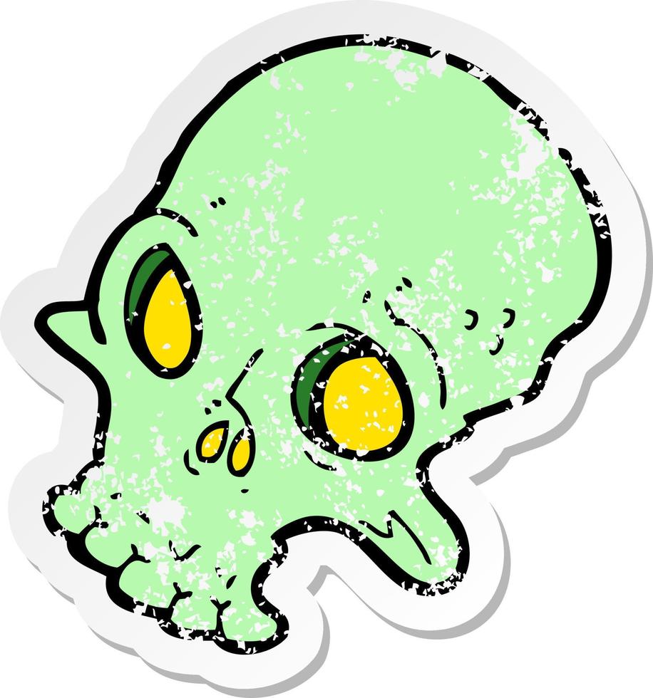 retro distressed sticker of a cartoon spooky skull vector