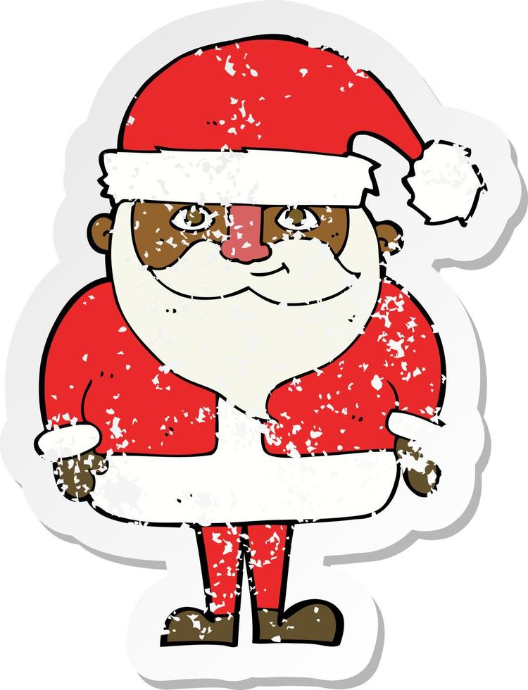 retro distressed sticker of a cartoon happy santa claus vector